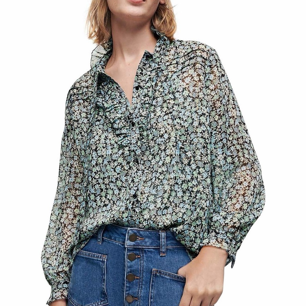 Maje Senza Shirt Blouse Ruffle Size 1 Small